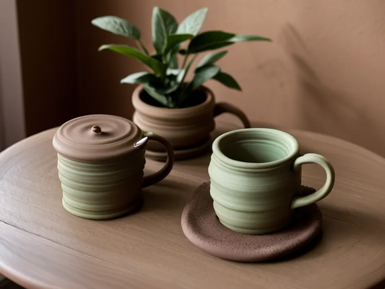 Taza de barro con infusión de hierbabuena humeante tapada con un plato pequeño.
